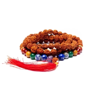 Mala - Rudraksha + čakrové kameny