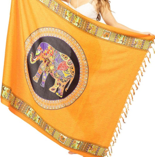 Sarong - plážový šátek - Slon II. - oranžový